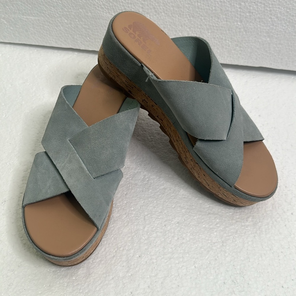 Sorel powder blue platform sandals size 12
